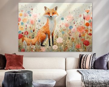 Fuchs zwischen Blumen von Wunderbare Kunst
