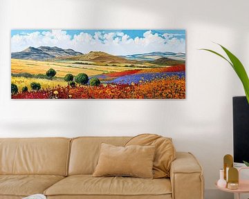 Abstract Landschap | Ember Skies Over Azure | Kleurrijk Abstract Landschap van Kunst Kriebels