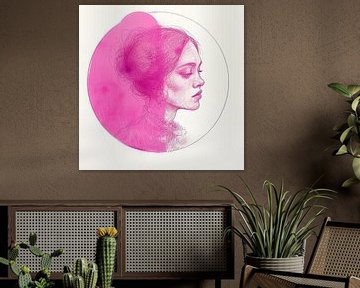 Portrait de femme à l'encre rose sur Vlindertuin Art