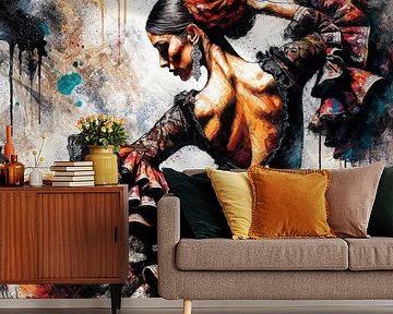 Aquarell Flamenco-Tänzerin #4 von Chromatic Fusion Studio