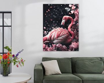 Blühende Eleganz - Flamingo im Garten Eden von Eva Lee