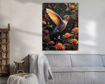 Fluoreszierender Flug - Bezaubernder Kolibri in Blüte von Eva Lee