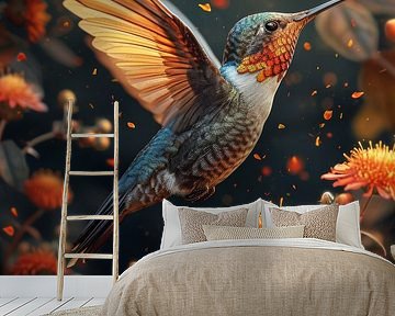 Fluorescent Flight - Enchanting Hummingbird in Bloom by Eva Lee