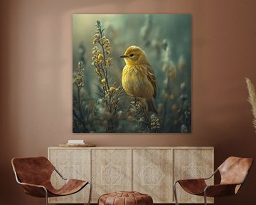 Schöner gelber Vogel in Grün. von Karina Brouwer