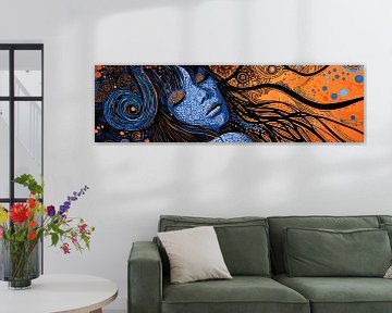 Moderne abstrakte Kunst | Orange Blau Wirbel von Wunderbare Kunst