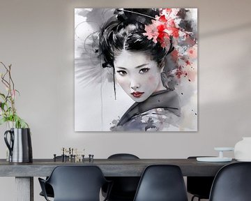 Asiatische Frau mit Blume im Haar von Lauri Creates