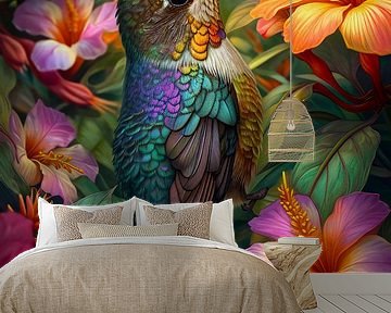 kleurrijke kolibrie in bloemen van haroulita