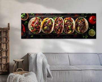Mexicaanse taco's voedsel fotografie panorama van Digitale Schilderijen