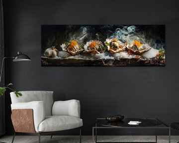 Austern auf einem Haltebrett Food-Fotografie-Panorama von Digitale Schilderijen