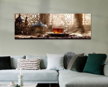 Heerlijke thee op een tafel in Marokko panorama van Digitale Schilderijen