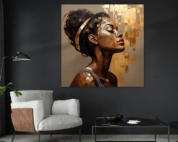 Portret van vrouw in gouden en donkere warme tinten van Lauri Creates