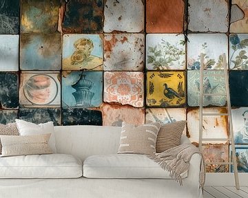 Various vintage tiles for wall panorama by Digitale Schilderijen