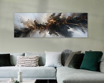 Abstract elegance panorama in gold black and white by Digitale Schilderijen