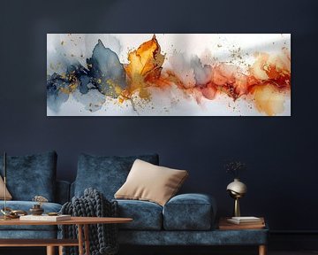 Abstracte panorama met witte achtergrond met bladeren van Digitale Schilderijen