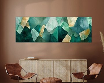 Panorama abstracte groene met gouden kunst vormen van Digitale Schilderijen