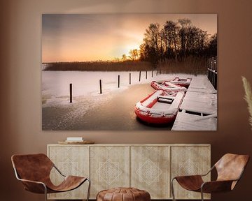 Boats in the ice in the background the sunrise by KB Design & Photography (Karen Brouwer)