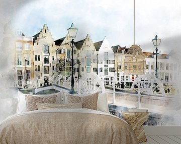Aquarelschilderij van de Spijkerbrug in Middelburg, Zeeland