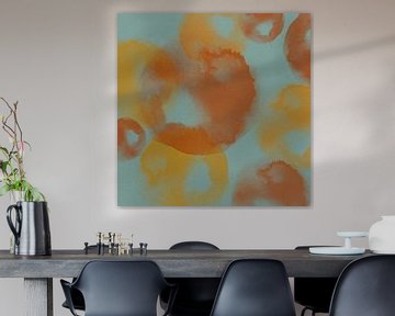 Abstracte vormen in turquoise, terra en geel van Dina Dankers