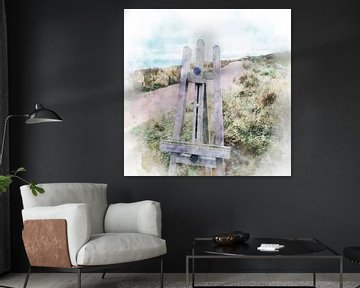 Watercolour painting of easel on the dune in Domburg, Zeeland by Danny de Klerk