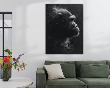 Contemplatieve Blik - Gorilla in Monochroom van Eva Lee