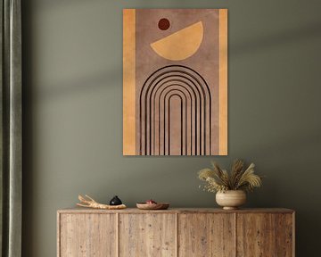 Abstract Symphony: Drawn Lines and Half Circles in Beige and Brown - Japandi Style by Inez Nina Aarts