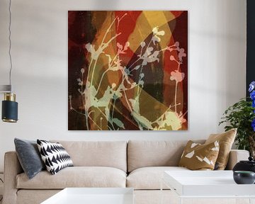 Modern abstract botanical. Flowers in warm colors. by Dina Dankers