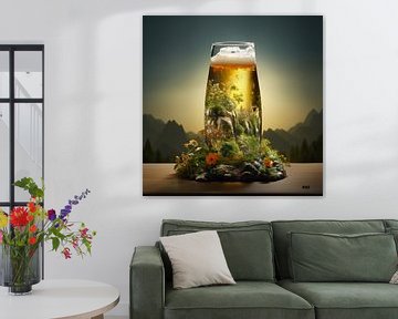 Glas Bier mit Natur, Bergen und Blumen von NosDesign