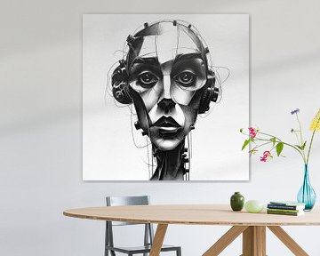 Abstract Futuristic Hoofd in Monochroom van Karina Brouwer