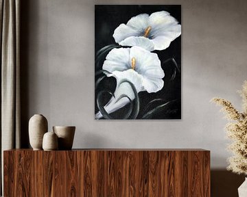 White Calla -  Flower picture hand painted by Marita Zacharias