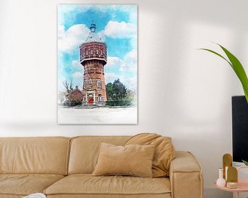 Aquarelschilderij van de Watertoren in Vlissingen, Zeeland van Danny de Klerk
