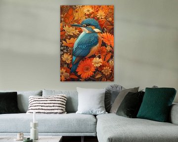 Kingfisher in floral display by Bianca ter Riet