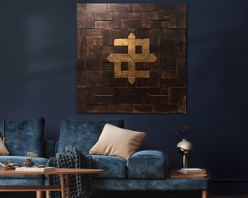 Abstract Swastika Painting: Symbol in Golden Splendour by Surreal Media