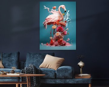 Florale Flamingo Fantasia - Een Sinfonie van Bloesems van Eva Lee