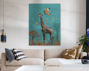 Vreugdevolle Vlucht - De Giraffe met Ballonnen van Eva Lee