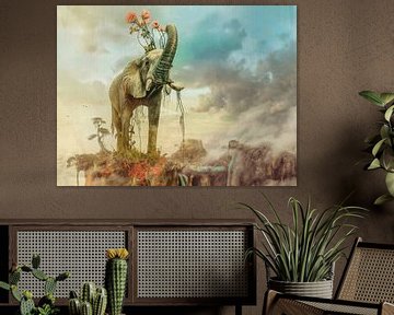 Hemelse Hoogten - De Dromerige Olifant surrealistisch van Eva Lee