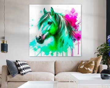Abstracte kleurige neon aquarel van een  paard