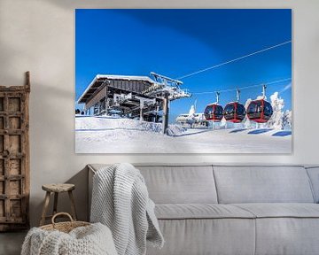 Landscape with snow and cable car in winter in Ruka, Finland