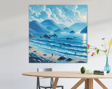 Abstracte surrealistische blauwe zee. ( 1 ) van Ineke de Rijk