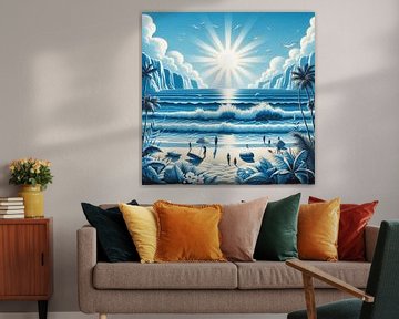 Abstracte surrealistische blauwe zee. ( 2 ) van Ineke de Rijk
