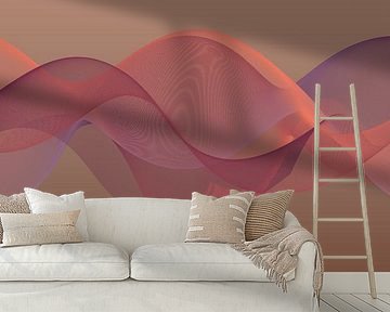 Modern abstract art. Sunset waves in purple, salmon pink and gold II by Dina Dankers