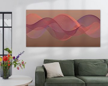 Art abstrait moderne. Vagues du coucher de soleil en violet, rose saumon et or II sur Dina Dankers