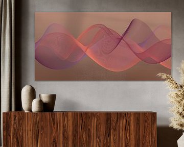 Art abstrait moderne. Vagues du coucher de soleil en violet, rose saumon et or I sur Dina Dankers