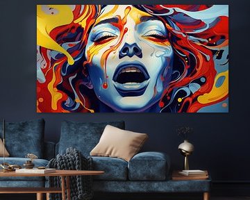 Ecstatic explosion of colour: Satisfied woman in a moment of happiness by Frank Heinz