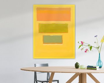 Abstract schilderij met geel, oranje en groen van Rietje Bulthuis