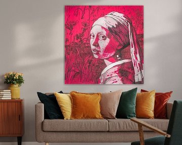 Girl with a pearl earring in pink by Vlindertuin Art