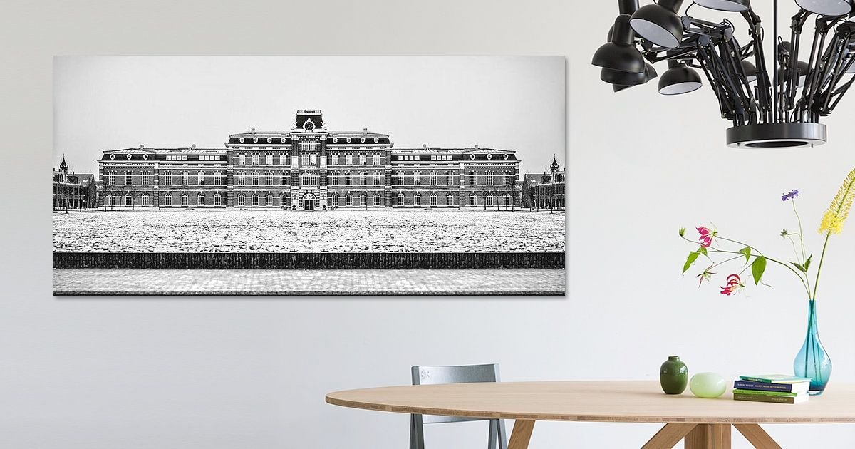 Black and white version of The Ripperda Barracks in Haarlem, the ...