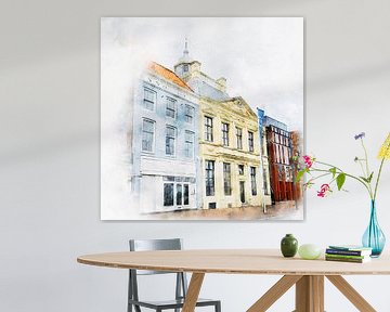 Aquarelschilderij van het Lampsinshuis in Vlissingen, Zeeland van Danny de Klerk