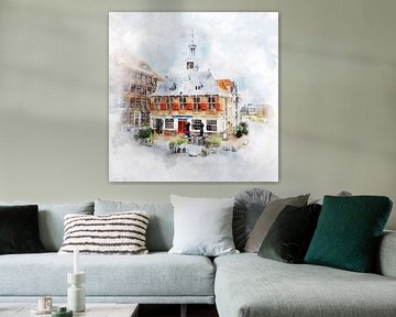 Een acquarelschilderij van het voormalige Beursgebouw in Vlissingen, Zeeland. van Danny de Klerk