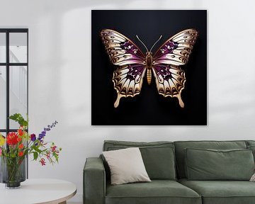 Vlinder - Beige Paars - op Zwarte achtergrond - no 3 van Marianne Ottemann - OTTI