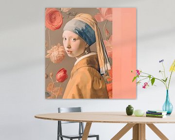 Girl with a pearl earring in peach fuzz by Vlindertuin Art